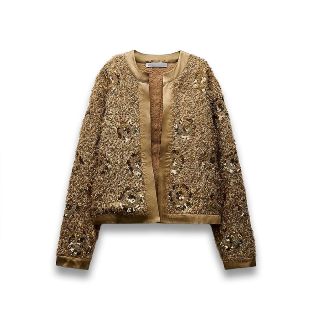 Zara Gold Sequin Bomber Jacket - Picture 3 of 8